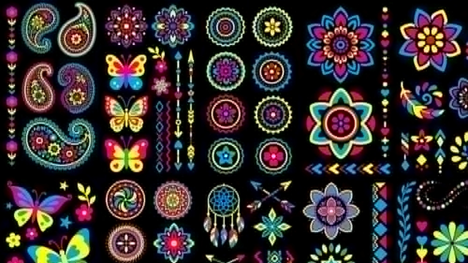 Neon blacklight party pattern and decor elements